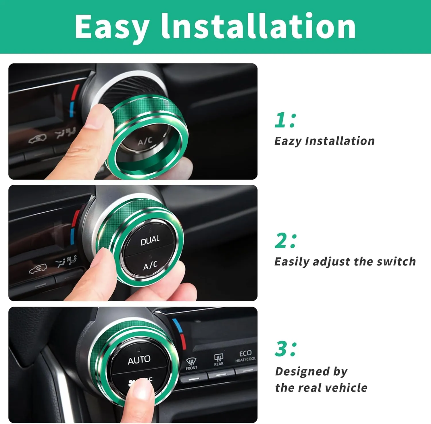 for Toyota RAV4 Accessories 2025 2024 2023 2022 2021 2020 2019 -Air Conditioning Knob Covers, Push Start Button Cover Trim Rings 4pcs (Green)