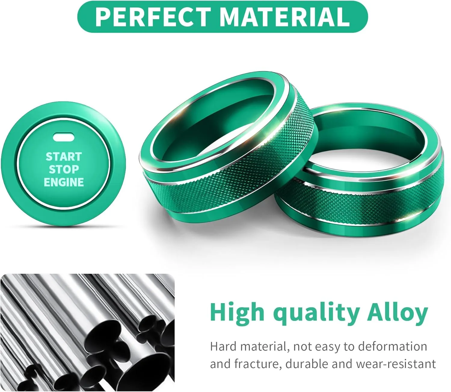 for Toyota RAV4 Accessories 2025 2024 2023 2022 2021 2020 2019 -Air Conditioning Knob Covers, Push Start Button Cover Trim Rings 4pcs (Green)