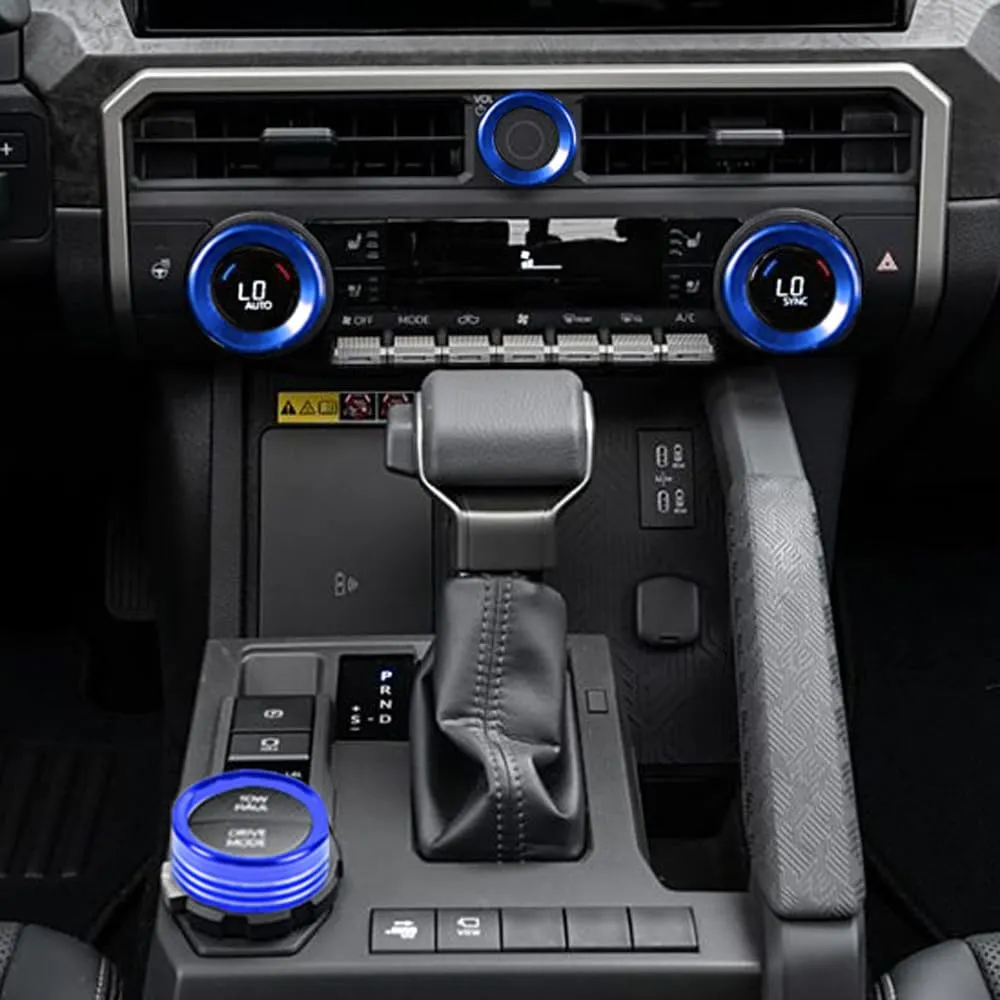 for Toyota Tacoma 2024 2025 w/14 Display 4Runner 2025 Interior Accessories AC Center Consoles Control Audio Switch Drive Volume Knob Cover Air Conditioner Aluminum Alloy (Blue, 14“ Screen)