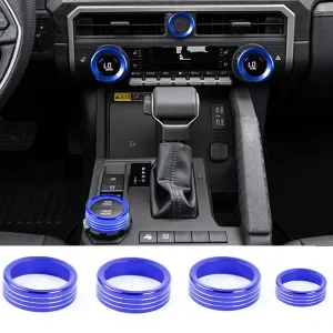for Toyota Tacoma 2024 2025 w/14 Display 4Runner 2025 Interior Accessories AC Center Consoles Control Audio Switch Drive Volume Knob Cover Air Conditioner Aluminum Alloy (Blue, 14“ Screen)