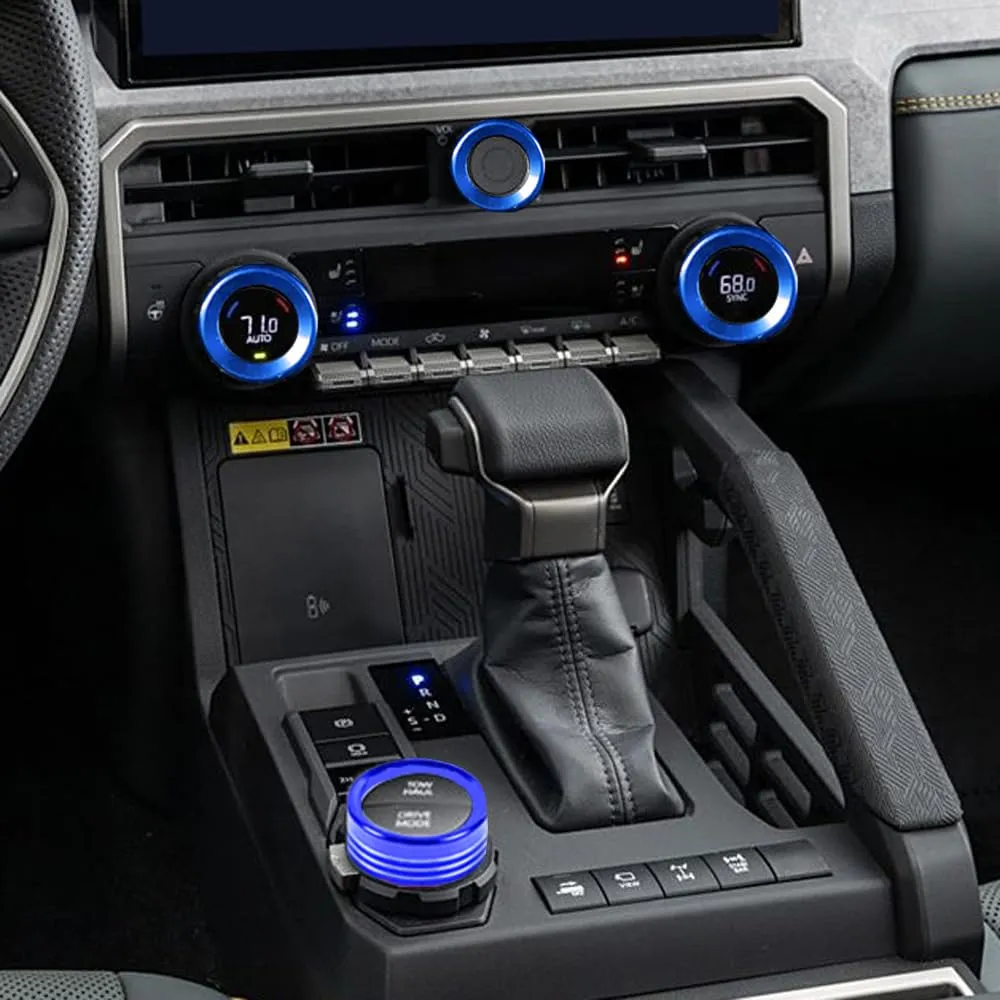 for Toyota Tacoma 2024 2025 w/14 Display 4Runner 2025 Interior Accessories AC Center Consoles Control Audio Switch Drive Volume Knob Cover Air Conditioner Aluminum Alloy (Blue, 14“ Screen)