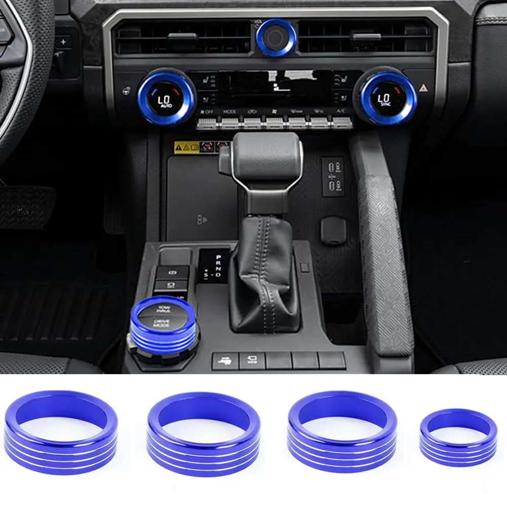 for Toyota Tacoma 2024 2025 w/14 Display 4Runner 2025 Interior Accessories AC Center Consoles Control Audio Switch Drive Volume Knob Cover Air Conditioner Aluminum Alloy (Blue, 14“ Screen)