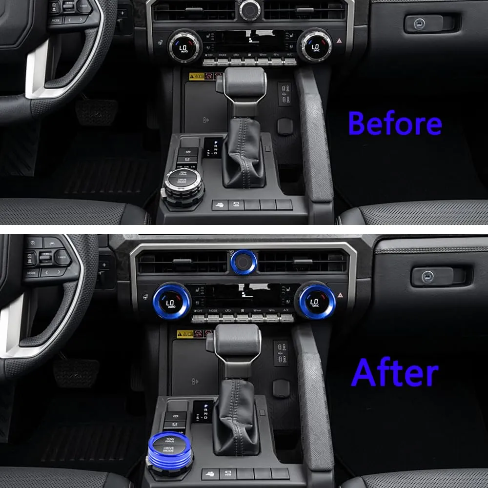 for Toyota Tacoma 2024 2025 w/14 Display 4Runner 2025 Interior Accessories AC Center Consoles Control Audio Switch Drive Volume Knob Cover Air Conditioner Aluminum Alloy (Blue, 14“ Screen)