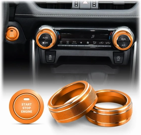 for Toyota RAV4 Accessories 2025 2024 2023 2022 2021 2020 2019 -Air Conditioning Knob Covers, Push Start Button Cover Trim Rings 4pcs (Orange)