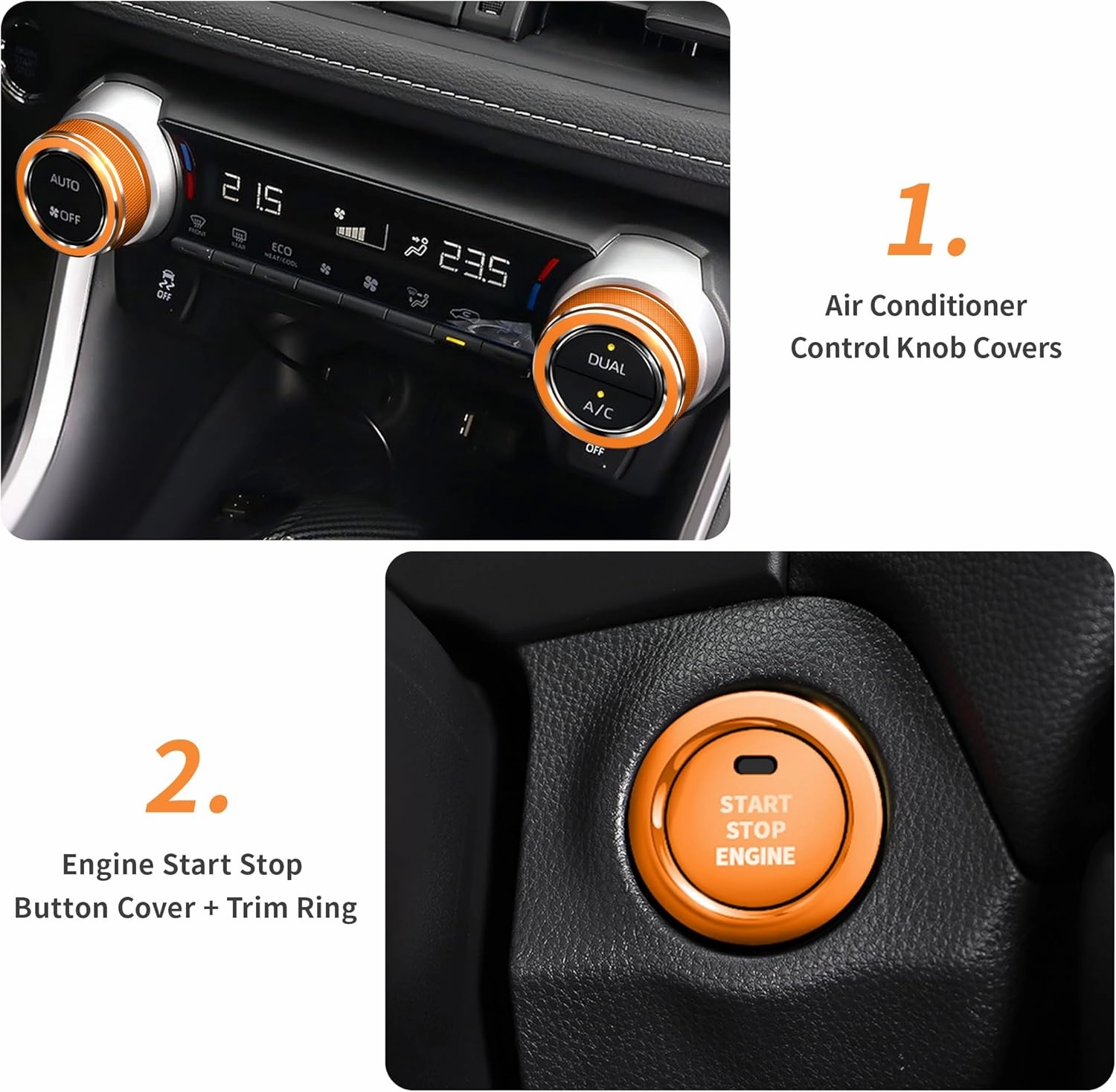 for Toyota RAV4 Accessories 2025 2024 2023 2022 2021 2020 2019 -Air Conditioning Knob Covers, Push Start Button Cover Trim Rings 4pcs (Orange)