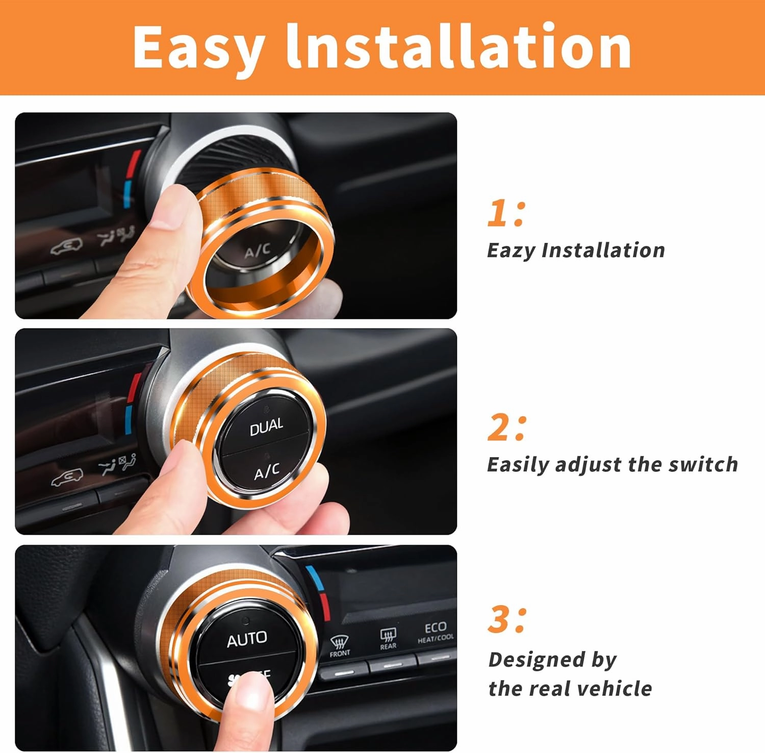 for Toyota RAV4 Accessories 2025 2024 2023 2022 2021 2020 2019 -Air Conditioning Knob Covers, Push Start Button Cover Trim Rings 4pcs (Orange)