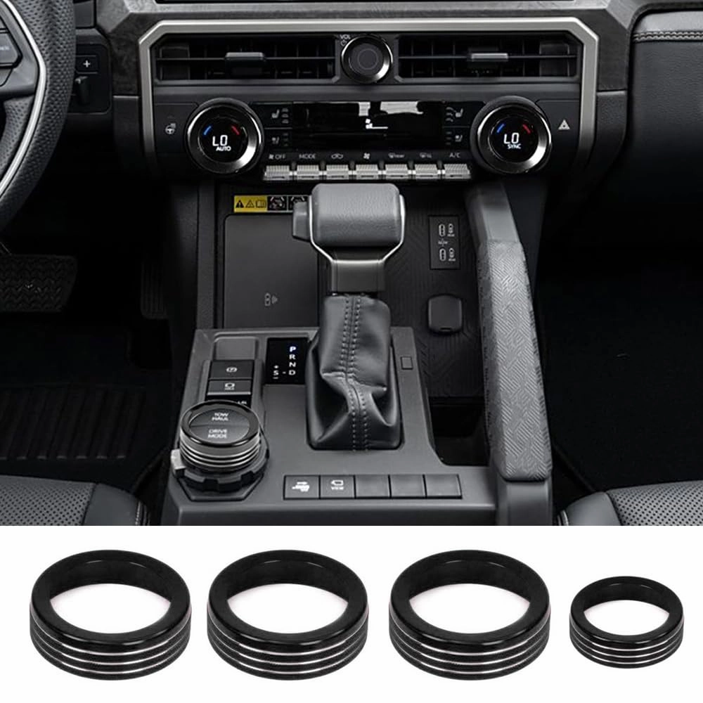 for Toyota Tacoma 2024 2025 w/14 Display 4Runner 2025 Interior Accessories AC Center Consoles Control Audio Switch Drive Volume Knob Cover Air Conditioner Aluminum Alloy (Black, 14“ Screen)