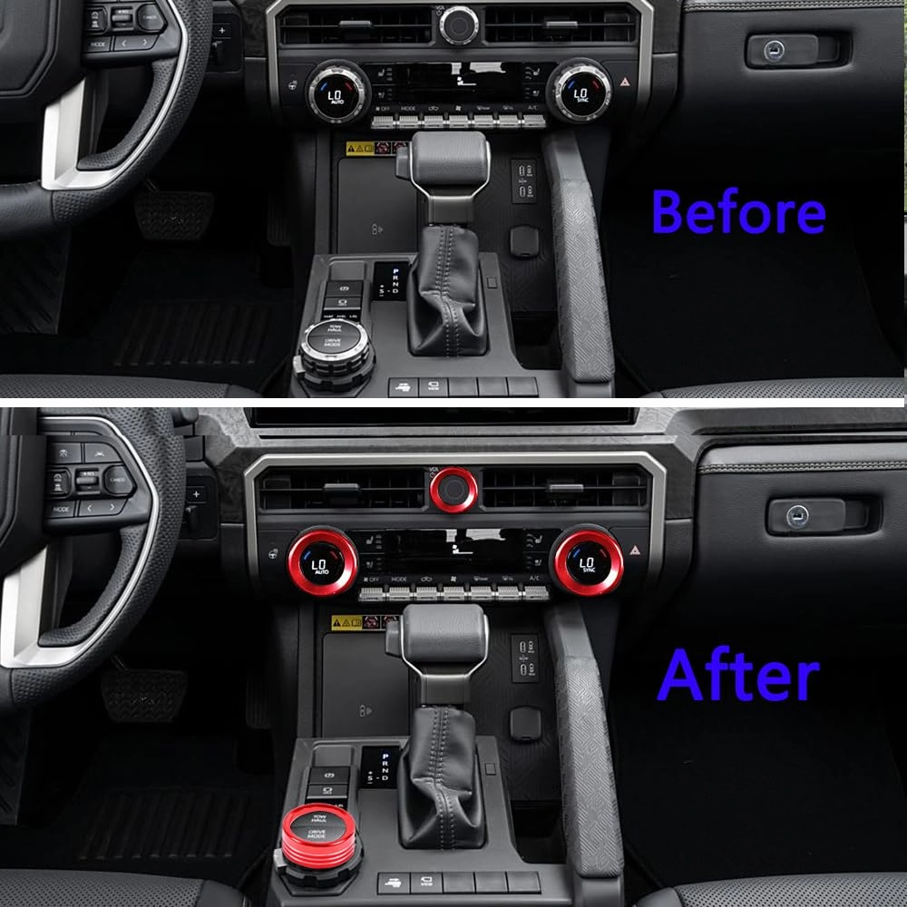for Toyota Tacoma 2024 2025 w/14 Display 4Runner 2025 Interior Accessories AC Center Consoles Control Audio Switch Drive Volume Knob Cover Air Conditioner Aluminum Alloy (Red, 14“ Screen)