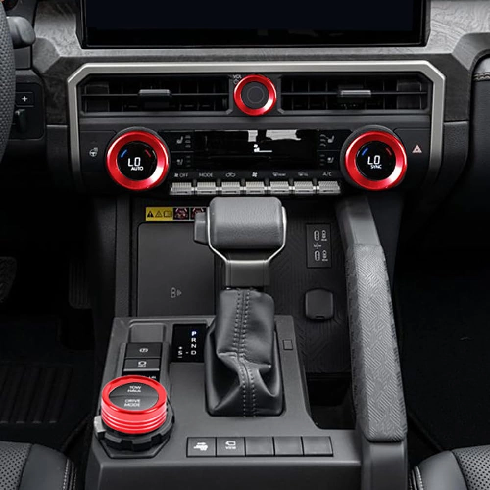 for Toyota Tacoma 2024 2025 w/14 Display 4Runner 2025 Interior Accessories AC Center Consoles Control Audio Switch Drive Volume Knob Cover Air Conditioner Aluminum Alloy (Red, 14“ Screen)