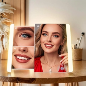 FOTN Stretchable Makeup Mirror Vanity Mirror with 3x/5x Magnification and Lights,10"x12" Travel Make up Mirror with Touch Control,Lighted Magnifying Makeup Mirror,Color Lighting,Brightness Adjustable