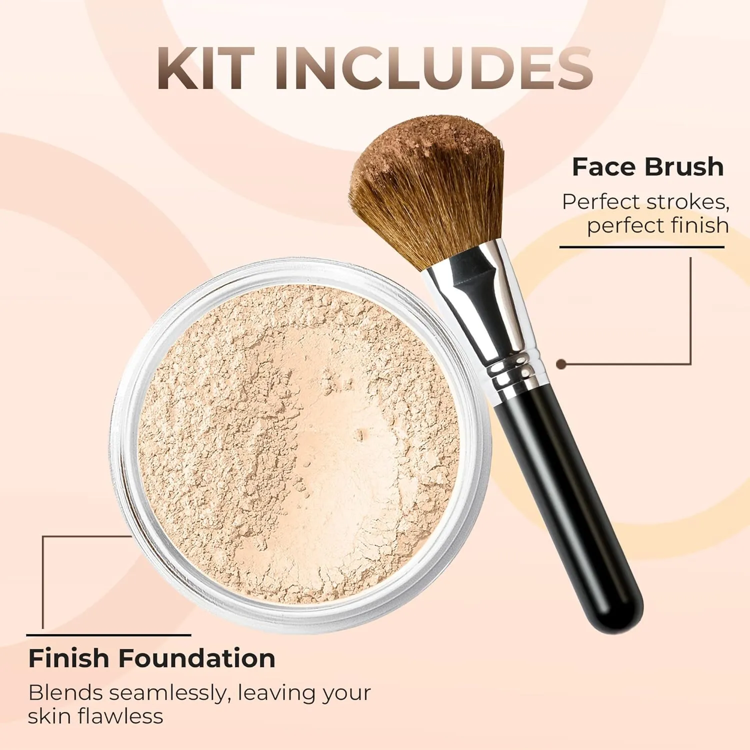 FOUNDATION with FLAWLESS FACE BRUSH Mineral Makeup (FAIR 1) Matte Natural Loose Powder Bare Skin Cosmetics Full Coverage Long Lasting All Skin Types SPF 18