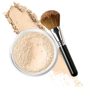 FOUNDATION with FLAWLESS FACE BRUSH Mineral Makeup (FAIR 1) Matte Natural Loose Powder Bare Skin Cosmetics Full Coverage Long Lasting All Skin Types SPF 18
