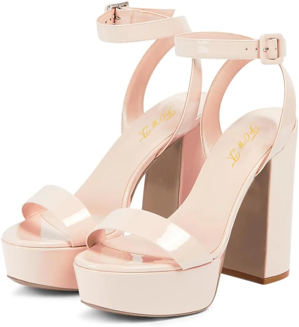 FOWT Women Sexy Chunky High Heel Ankle Strap Slingback Platform Sandals Open Toe Ladies Party Prom Dance Shoes Size 4-16 US