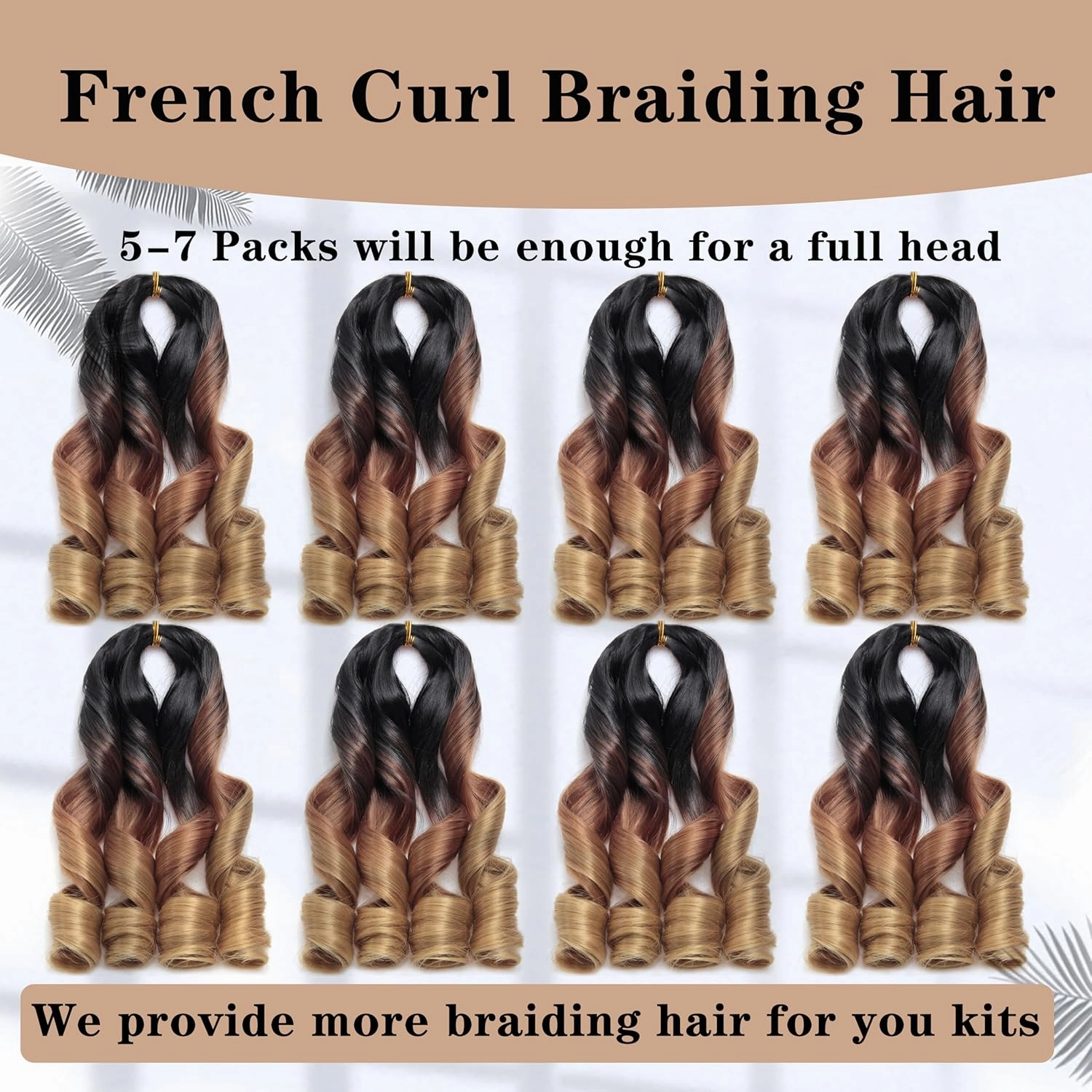 French Curl Braiding Hair 12Inch 8Packs French Curl Crochet Braids Short Curly Crochet Hair Bouncy Synthetic knotless Braiding Extension(1B/30/27, 12inch)