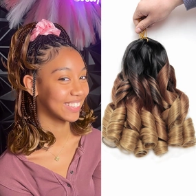 French Curl Braiding Hair 12Inch 8Packs French Curl Crochet Braids Short Curly Crochet Hair Bouncy Synthetic knotless Braiding Extension(1B/30/27, 12inch)