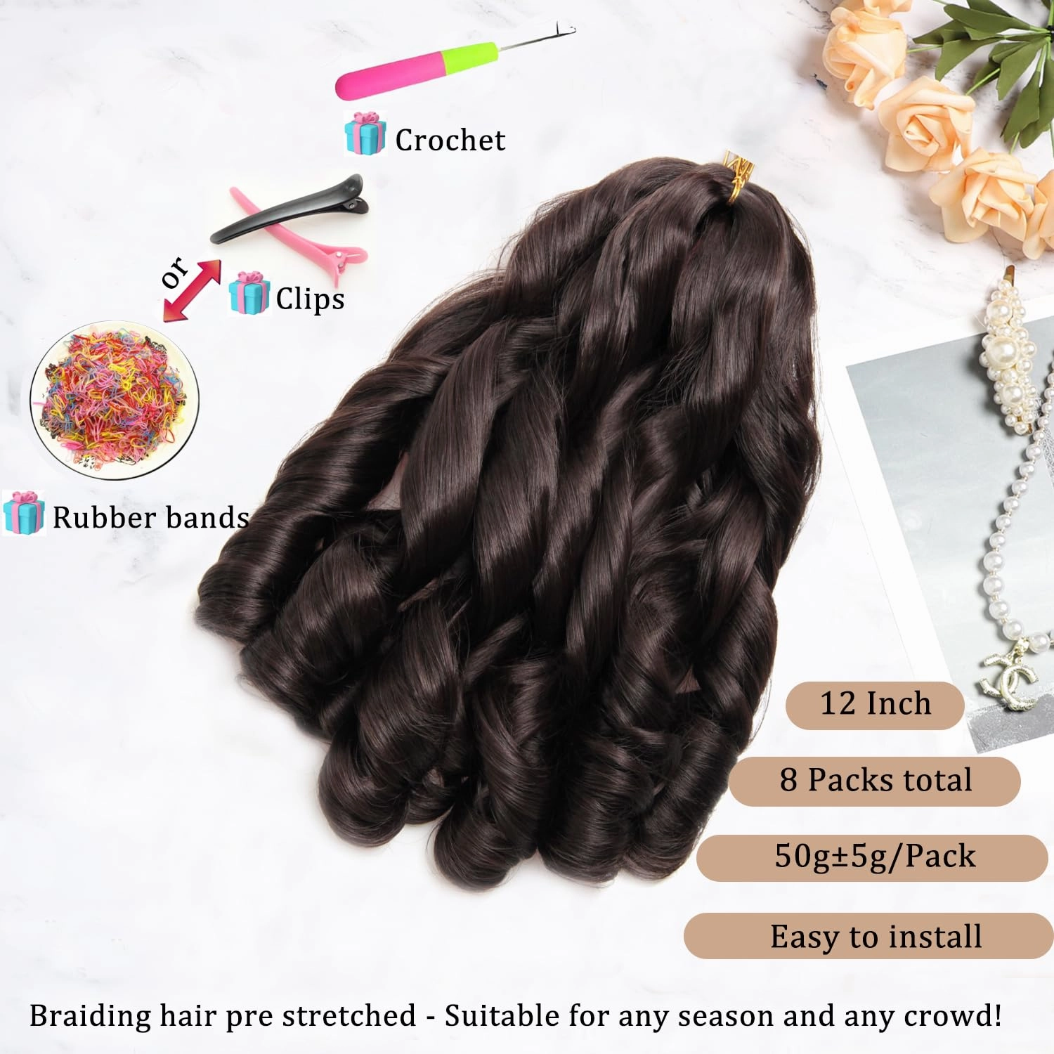 French Curl Braiding Hair 12Inch 8Packs French Curl Crochet Braids Short Curly Crochet Hair Bouncy Synthetic knotless Braiding Extensions(4#, 12inch)
