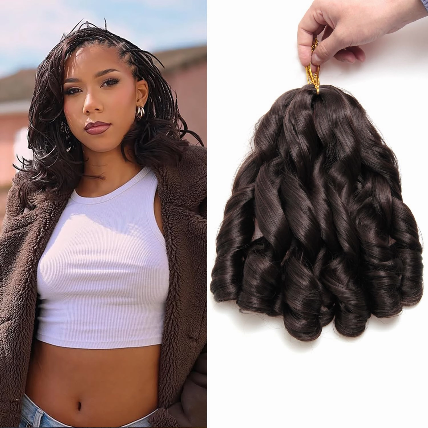 French Curl Braiding Hair 12Inch 8Packs French Curl Crochet Braids Short Curly Crochet Hair Bouncy Synthetic knotless Braiding Extensions(4#, 12inch)