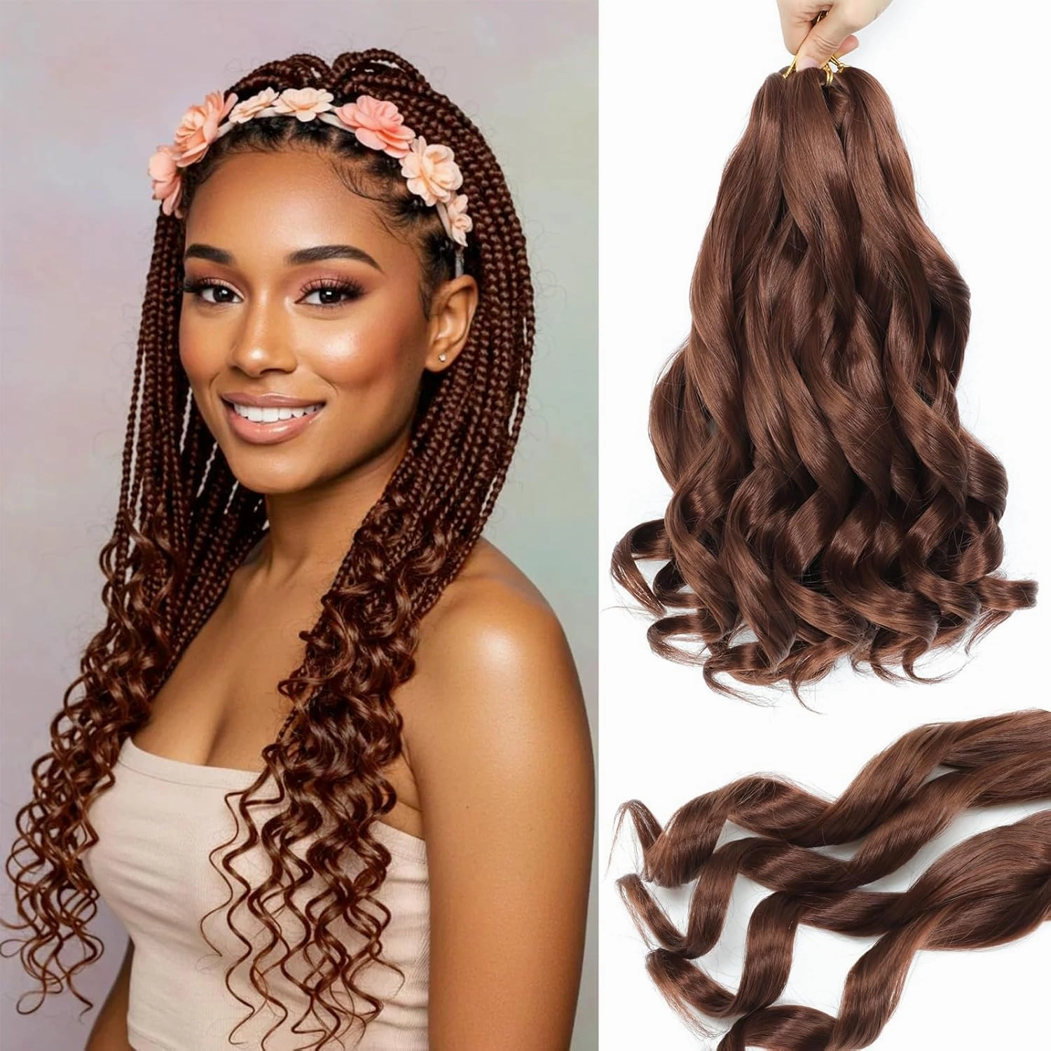 French Curl Braiding Hair 14 Inch Curly Braiding Hair 8 Packs Pre Stretched Bouncy Loose Wave French Curls Crochet Braids for Black Women (33#, 14 inch)