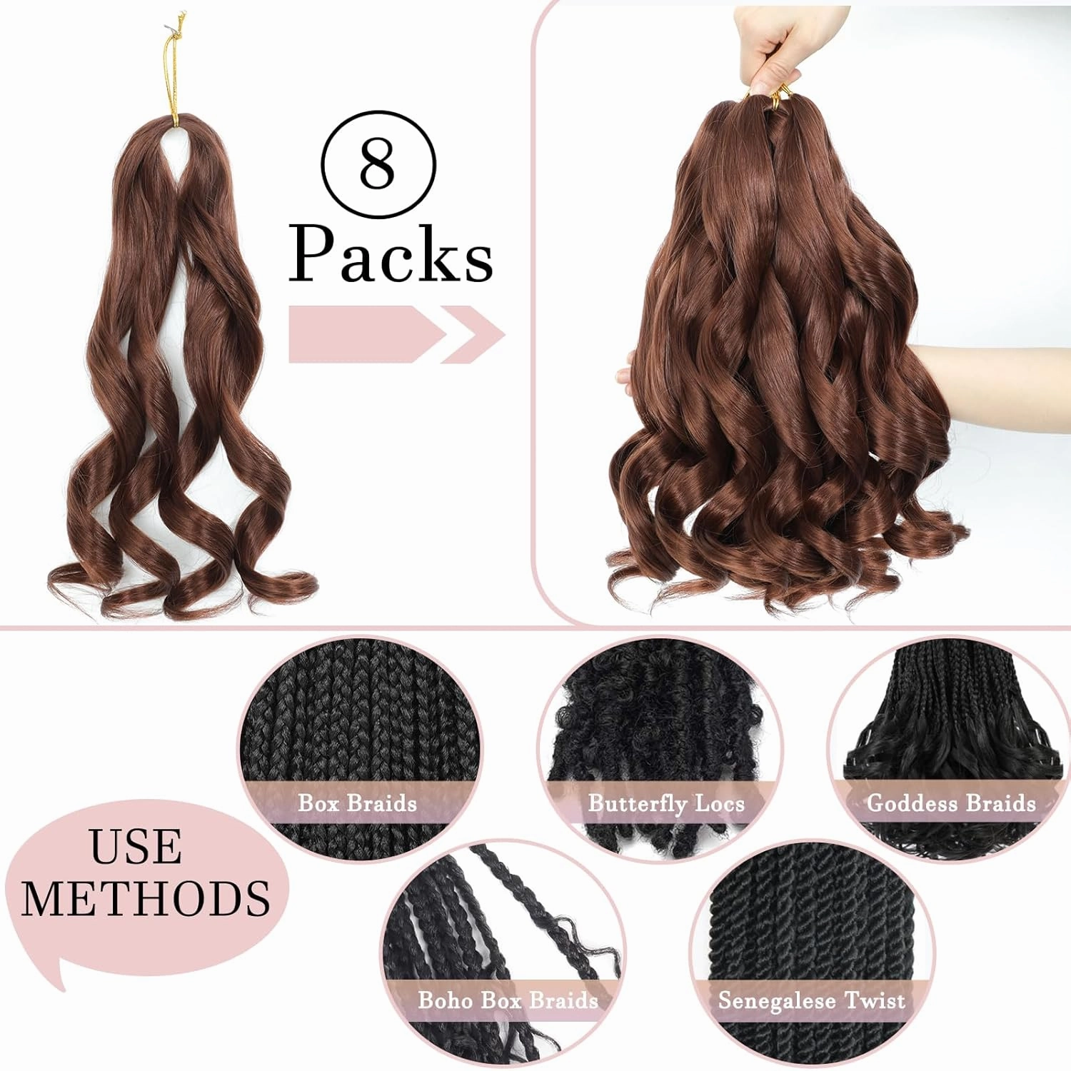 French Curl Braiding Hair 14 Inch Curly Braiding Hair 8 Packs Pre Stretched Bouncy Loose Wave French Curls Crochet Braids for Black Women (33#, 14 inch)