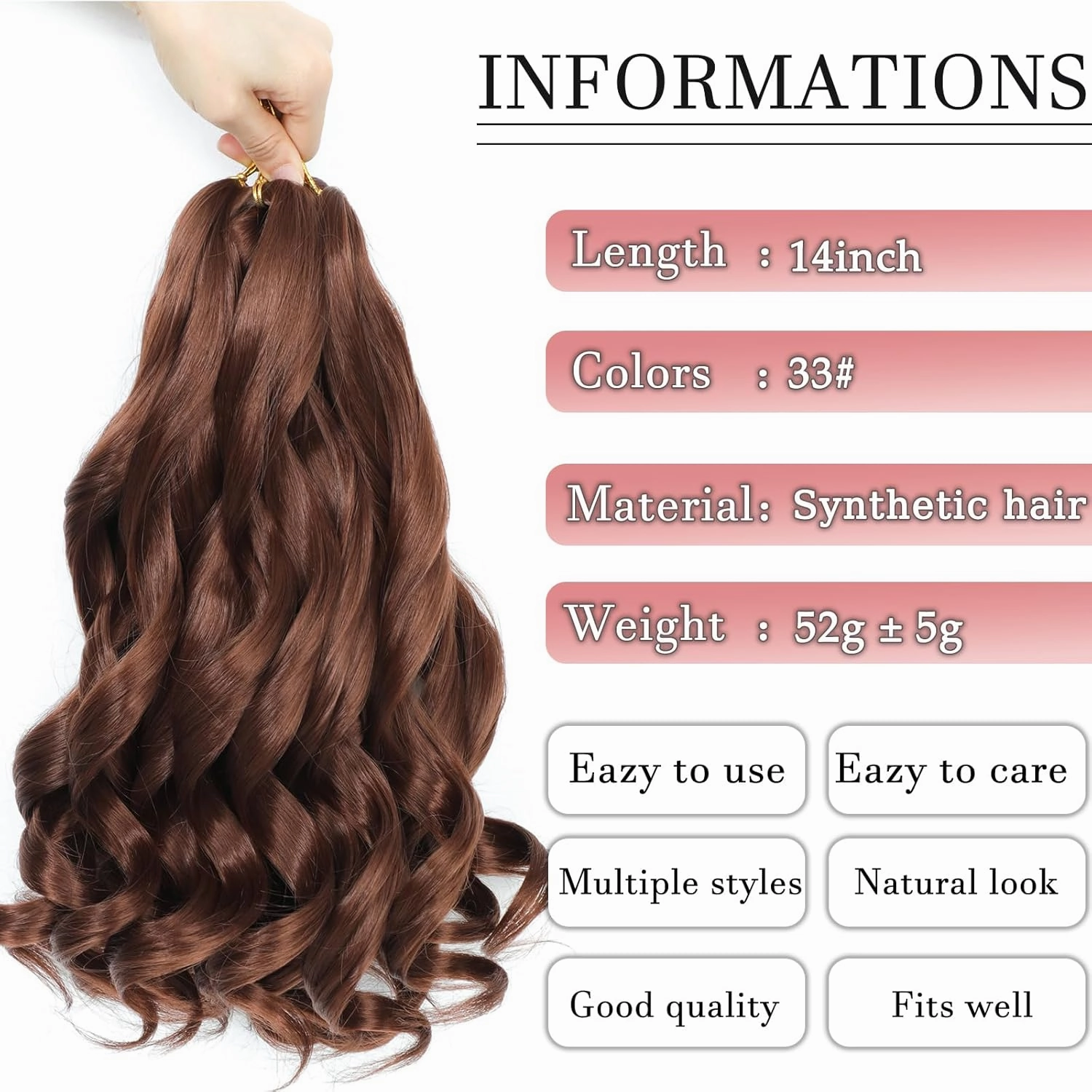 French Curl Braiding Hair 14 Inch Curly Braiding Hair 8 Packs Pre Stretched Bouncy Loose Wave French Curls Crochet Braids for Black Women (33#, 14 inch)