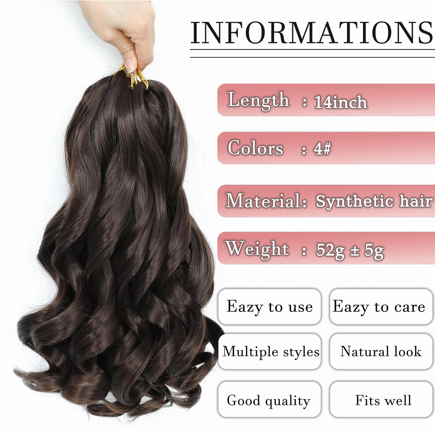 French Curl Braiding Hair 14 Inch Curly Braiding Hair 8 Packs Pre Stretched Bouncy Loose Wave French Curls Crochet Braids for Black Women (4#, 14 inch)