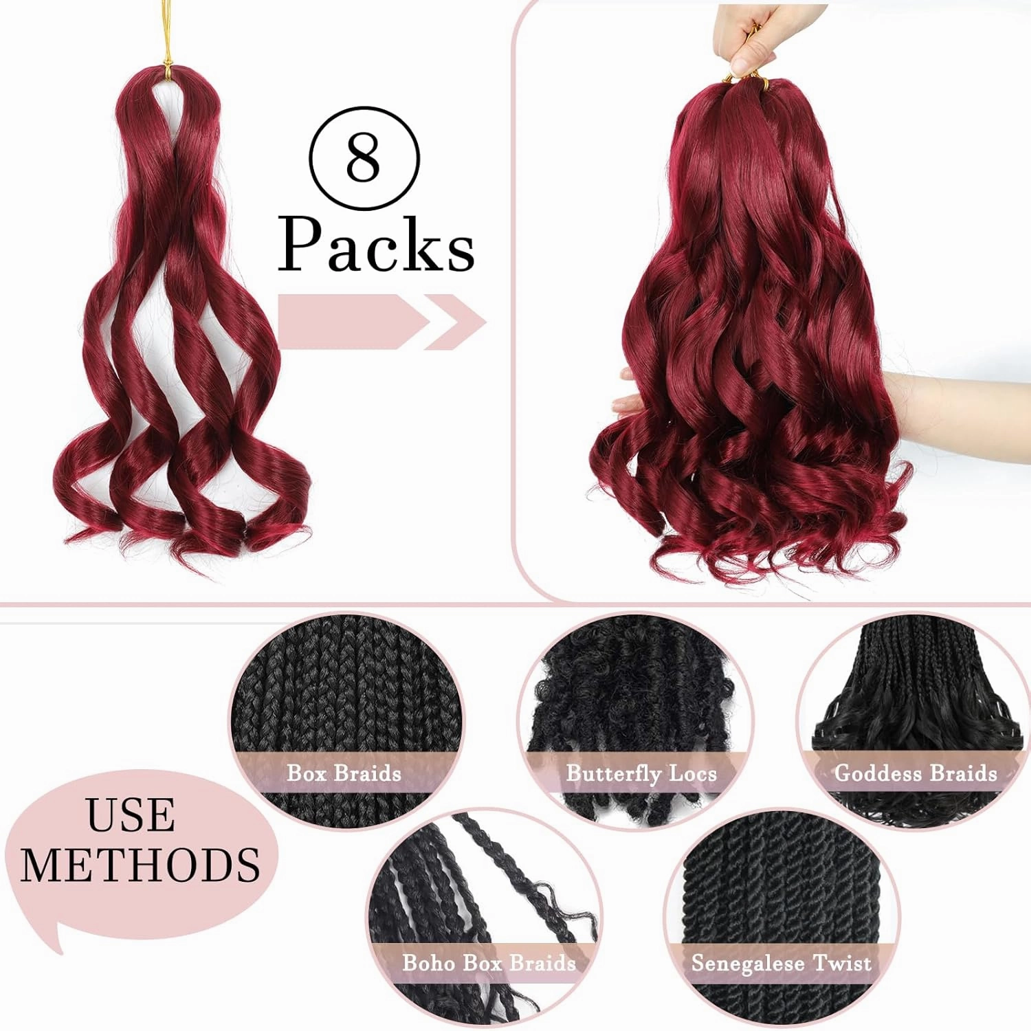 French Curl Braiding Hair 14 Inch Curly Braiding Hair 8 Packs Pre Stretched Bouncy Loose Wave French Curls Crochet Braids for Black Women (BUG, 14 inch)