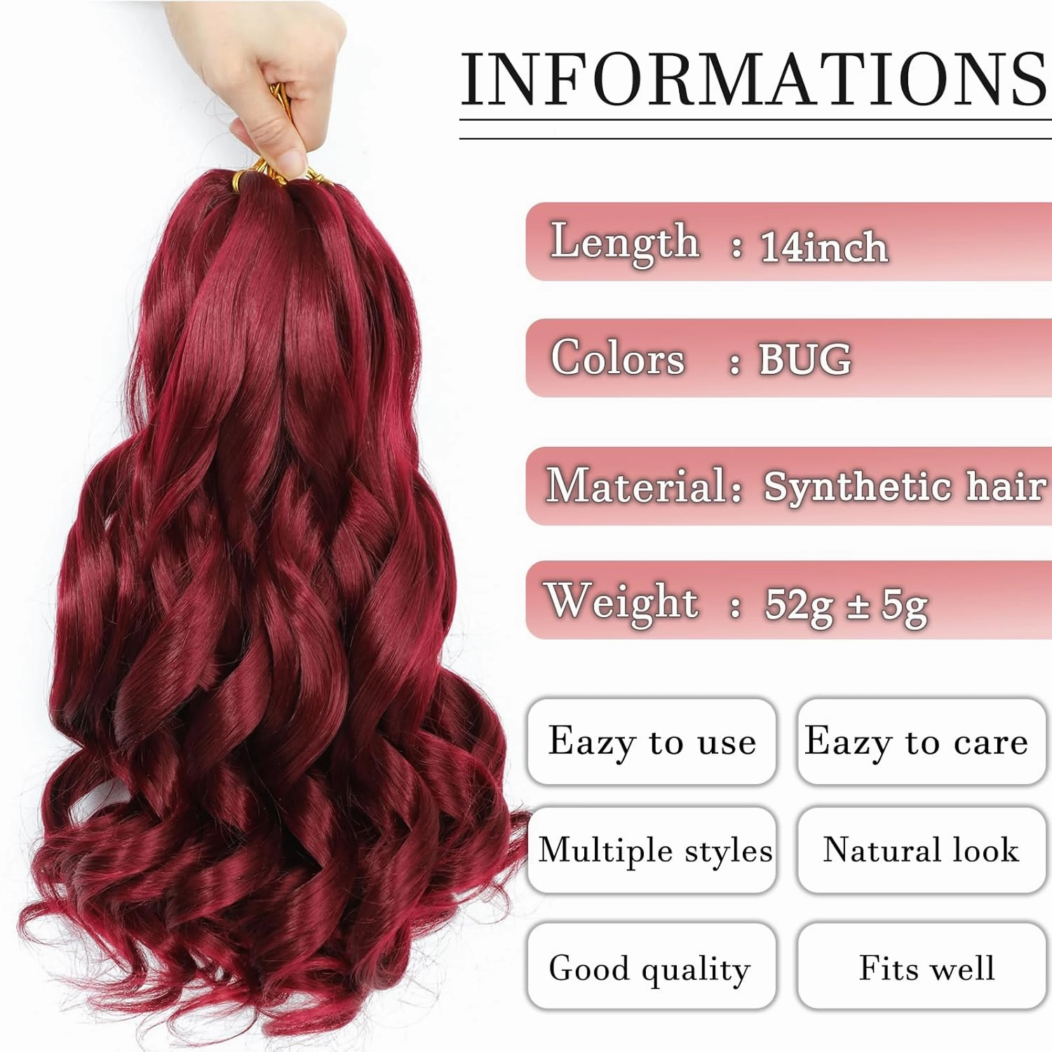 French Curl Braiding Hair 14 Inch Curly Braiding Hair 8 Packs Pre Stretched Bouncy Loose Wave French Curls Crochet Braids for Black Women (BUG, 14 inch)