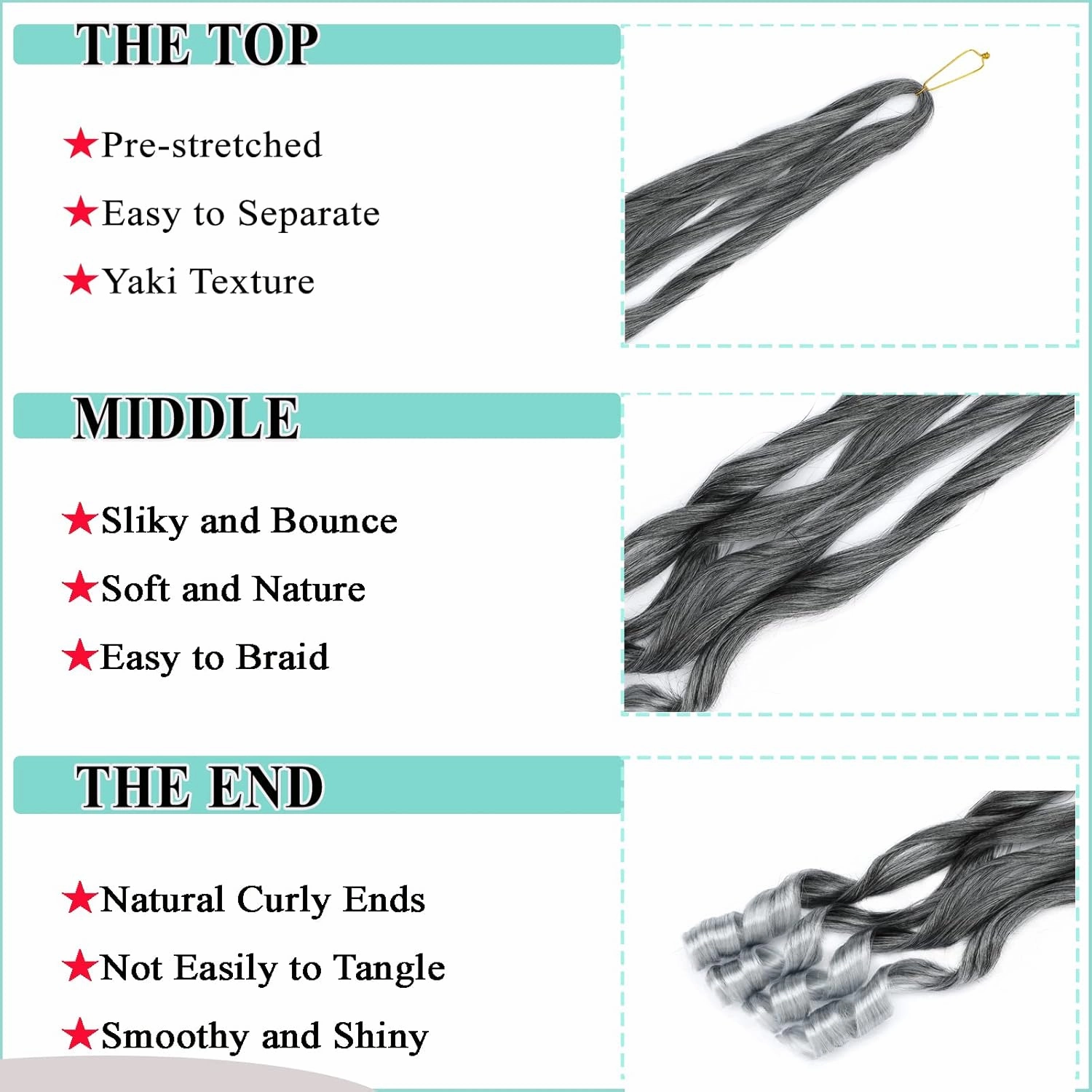 French Curls Braiding Hair 8packs 26inch TGray Pre Stretched Curly Ombre Siliver Braiding Hair for Goddess Box Braids Hair Bounce Curl Loose Wave Crochet Braids for Black Women Extensions