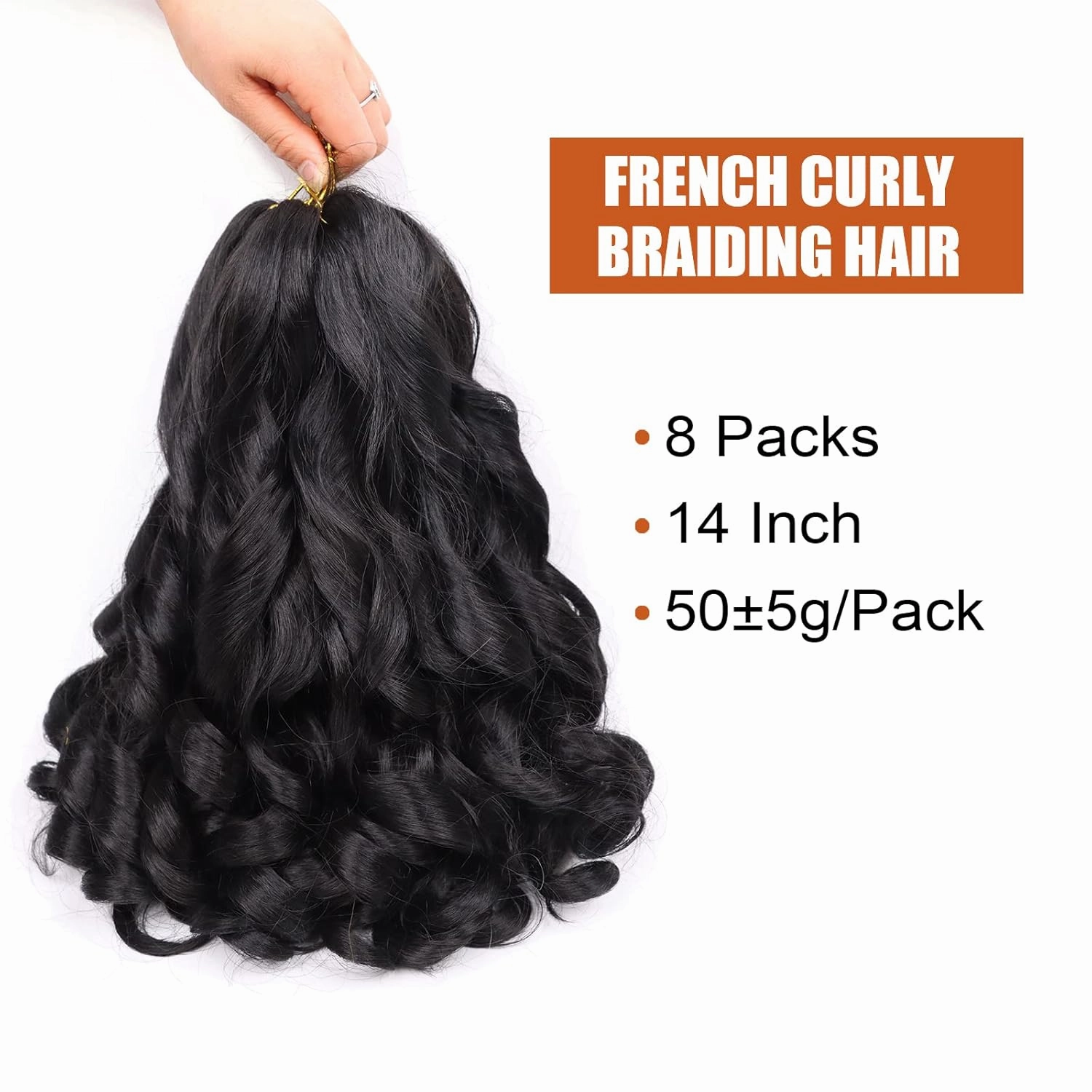 French Curly Braiding Hair 14 Inch 8 Packs Curly Braiding Hair Pre Stretched French Curls Braiding Hair French Curl Crochet Braids Loose Wavy Curl Braiding Hair Extensions(14 Inch/Pack of 8, 1B)