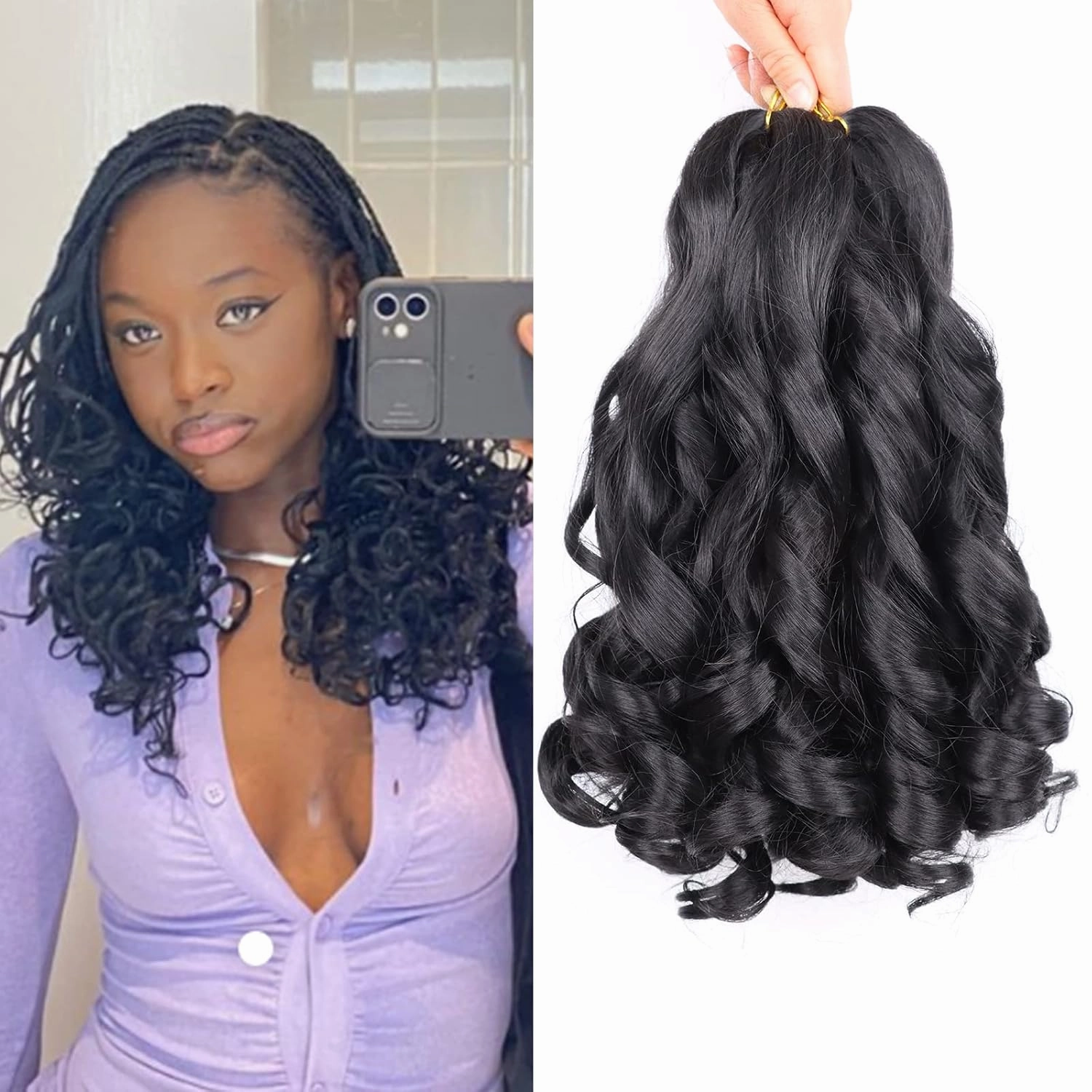 French Curly Braiding Hair 14 Inch 8 Packs Curly Braiding Hair Pre Stretched French Curls Braiding Hair French Curl Crochet Braids Loose Wavy Curl Braiding Hair Extensions(14 Inch/Pack of 8, 1B)
