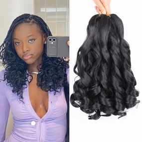 French Curly Braiding Hair 14 Inch 8 Packs Curly Braiding Hair Pre Stretched French Curls Braiding Hair French Curl Crochet Braids Loose Wavy Curl Braiding Hair Extensions(14 Inch/Pack of 8, 1B)