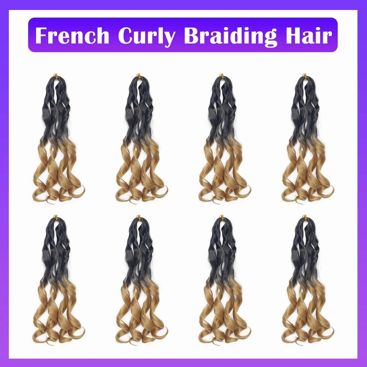 French Curly Braiding Hair 8 Packs Loose Wavy Braiding Hair Pre Stretched Bouncy Synthetic French Curl Braiding Hair Extensions for Women (1B/27#, 24 Inch)