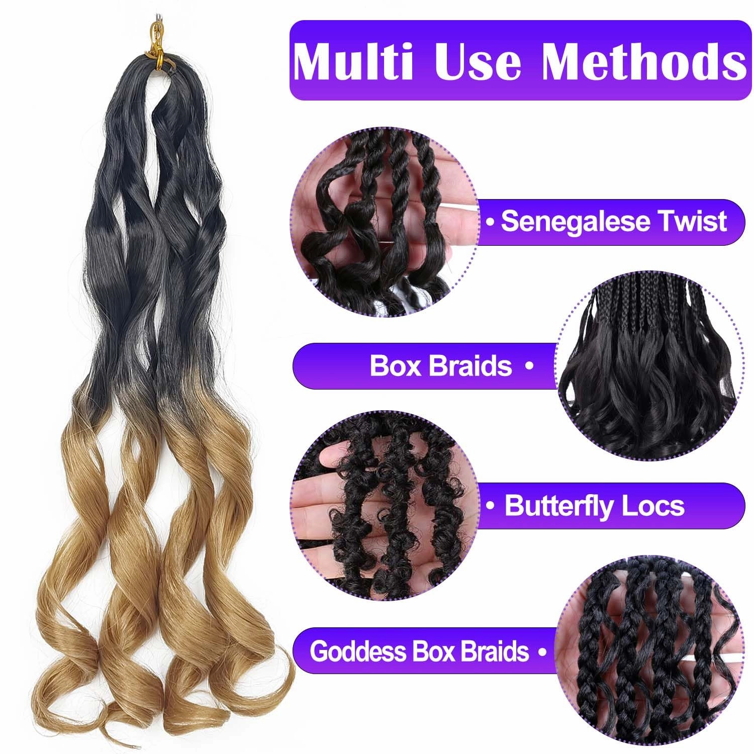 French Curly Braiding Hair 8 Packs Loose Wavy Braiding Hair Pre Stretched Bouncy Synthetic French Curl Braiding Hair Extensions for Women (1B/27#, 24 Inch)