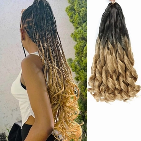 French Curly Braiding Hair 8 Packs Loose Wavy Braiding Hair Pre Stretched Bouncy Synthetic French Curl Braiding Hair Extensions for Women (1B/27#, 24 Inch)