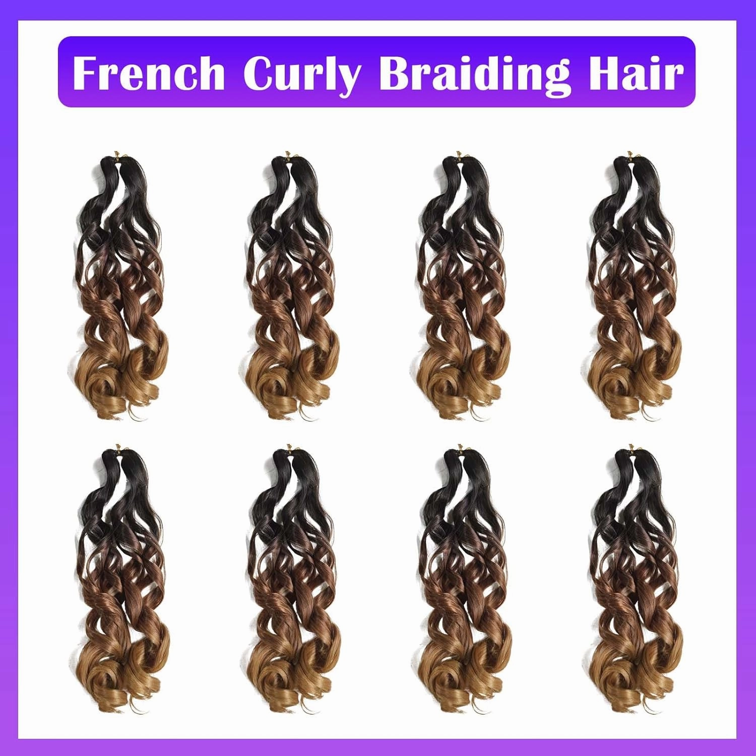 French Curly Braiding Hair 8 Packs Loose Wavy Braiding Hair Pre Stretched Bouncy Synthetic French Curl Braiding Hair Extensions for Women (1B/30/27#, 24 Inch)