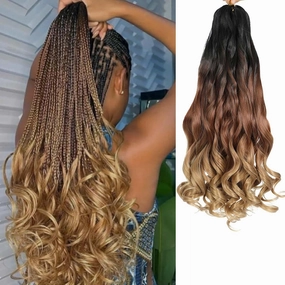 French Curly Braiding Hair 8 Packs Loose Wavy Braiding Hair Pre Stretched Bouncy Synthetic French Curl Braiding Hair Extensions for Women (1B/30/27#, 24 Inch)