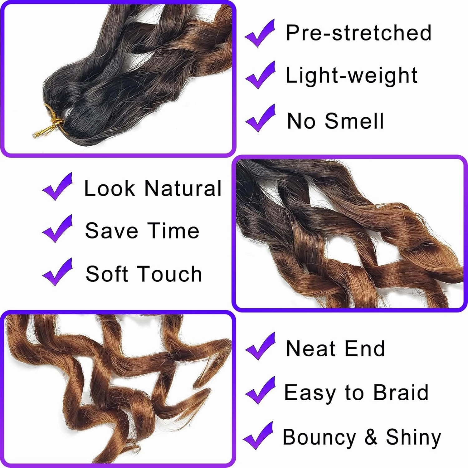 French Curly Braiding Hair 8 Packs Loose Wavy Braiding Hair Pre Stretched Bouncy Synthetic French Curl Braiding Hair Extensions for Women (1B/30#, 24 Inch)