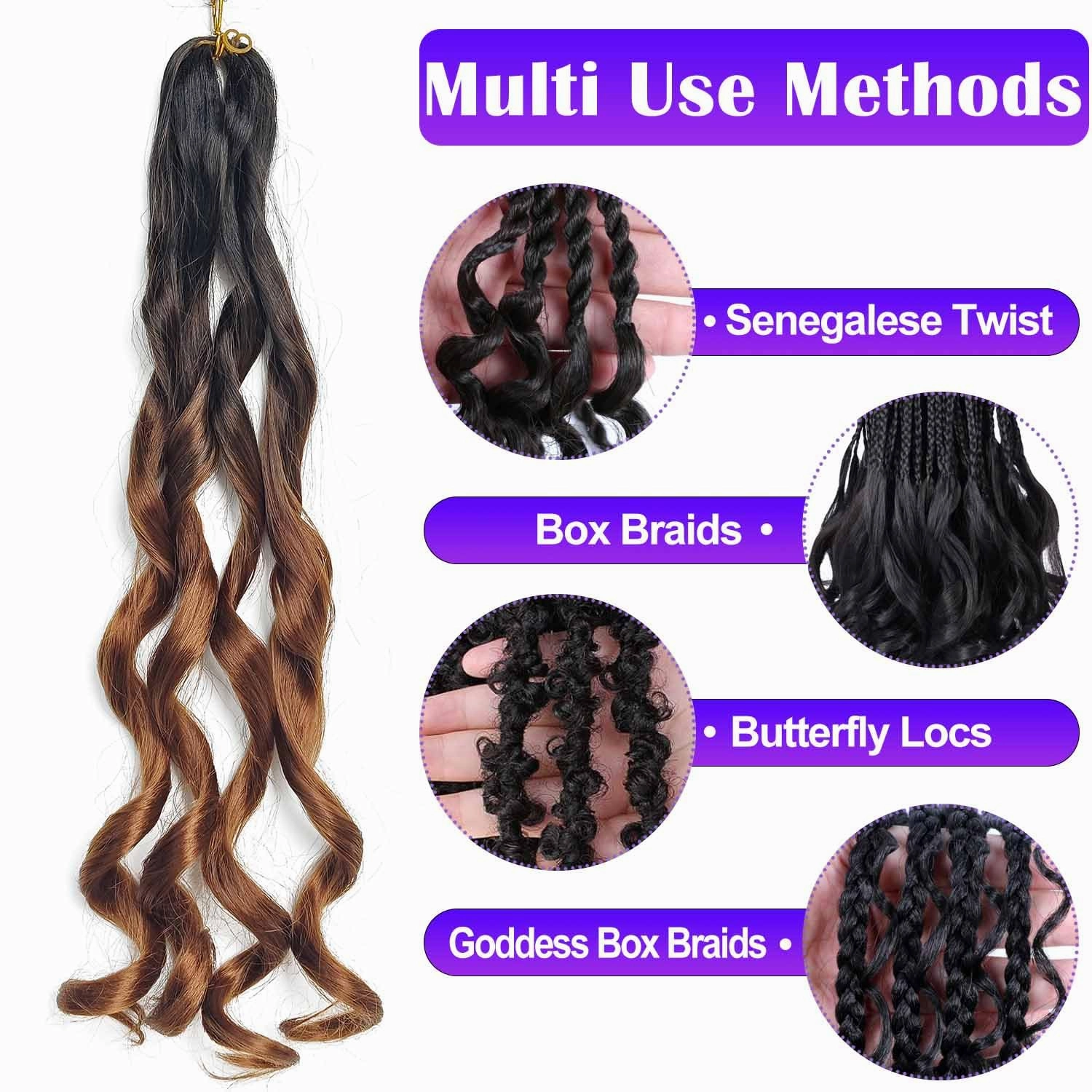 French Curly Braiding Hair 8 Packs Loose Wavy Braiding Hair Pre Stretched Bouncy Synthetic French Curl Braiding Hair Extensions for Women (1B/30#, 24 Inch)