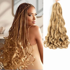 French Curly Braiding Hair 8 Packs Loose Wavy Braiding Hair Pre Stretched Bouncy Synthetic French Curl Braiding Hair Extensions for Women (27#, 18 Inch)