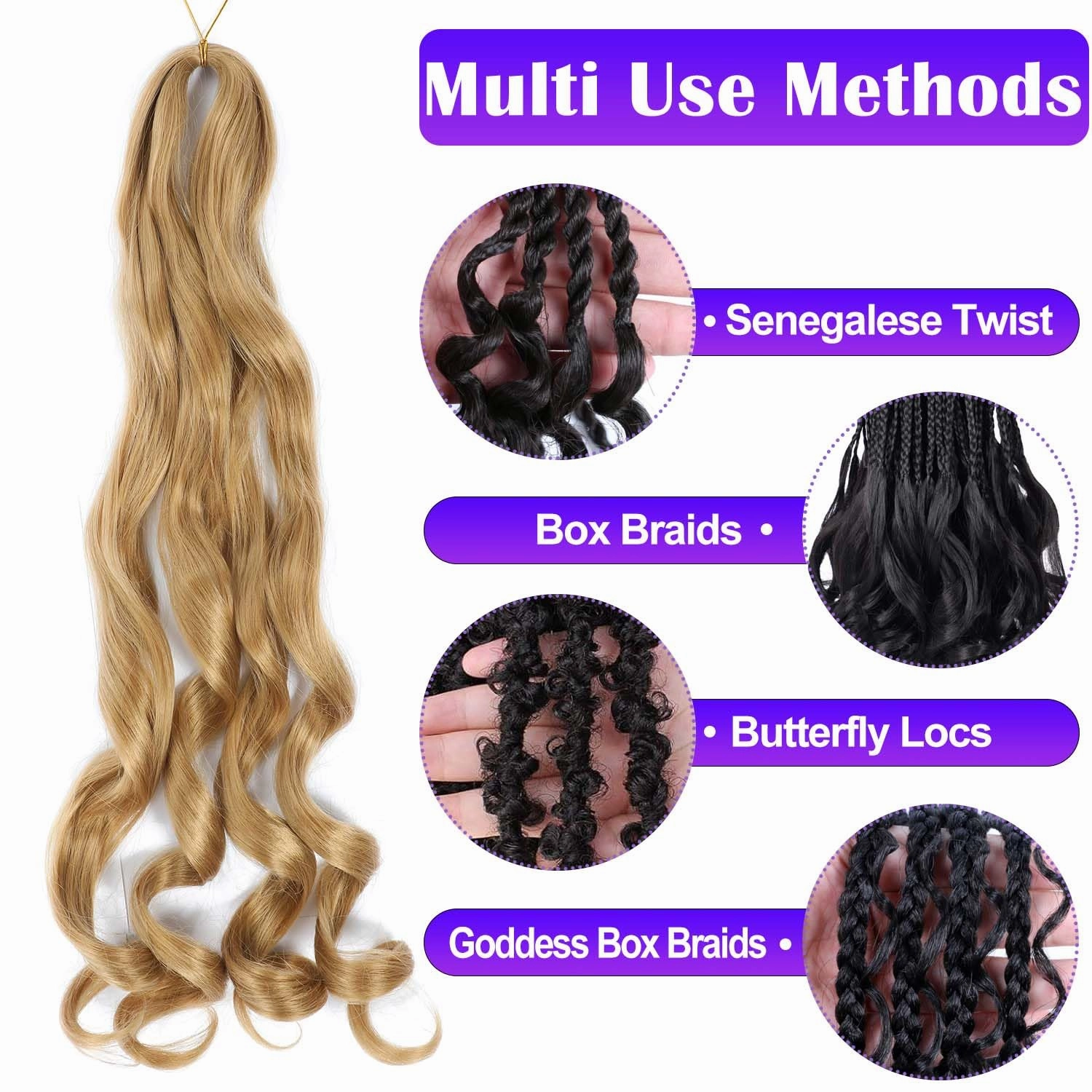 French Curly Braiding Hair 8 Packs Loose Wavy Braiding Hair Pre Stretched Bouncy Synthetic French Curl Braiding Hair Extensions for Women (27#, 18 Inch)