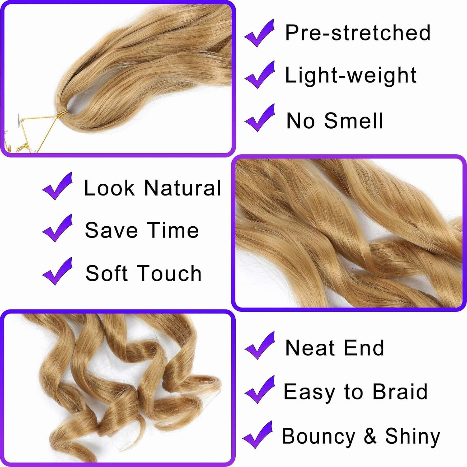 French Curly Braiding Hair 8 Packs Loose Wavy Braiding Hair Pre Stretched Bouncy Synthetic French Curl Braiding Hair Extensions for Women (27#, 18 Inch)