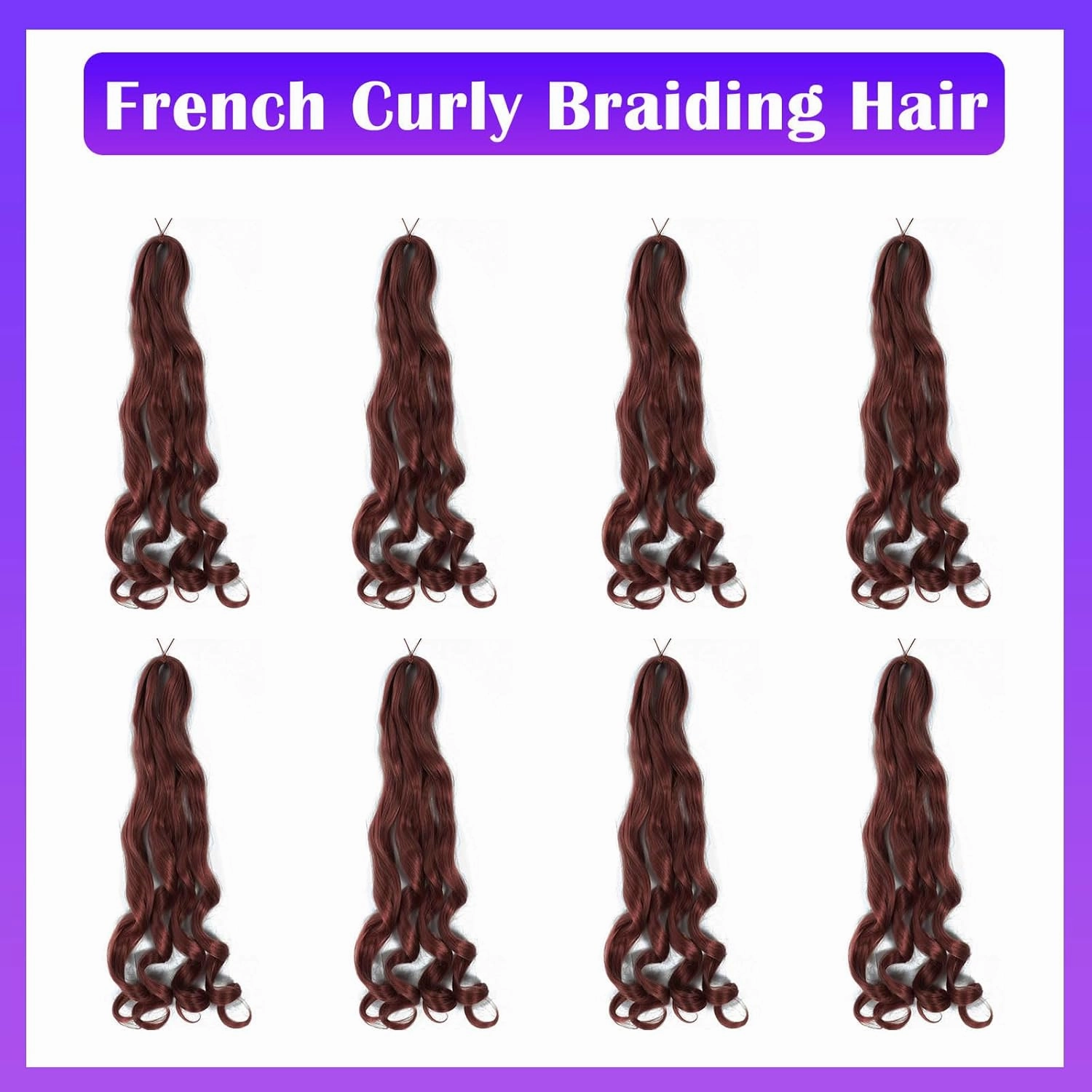 French Curly Braiding Hair 8 Packs Loose Wavy Braiding Hair Pre Stretched Bouncy Synthetic French Curl Braiding Hair Extensions for Women (33#, 24 Inch)