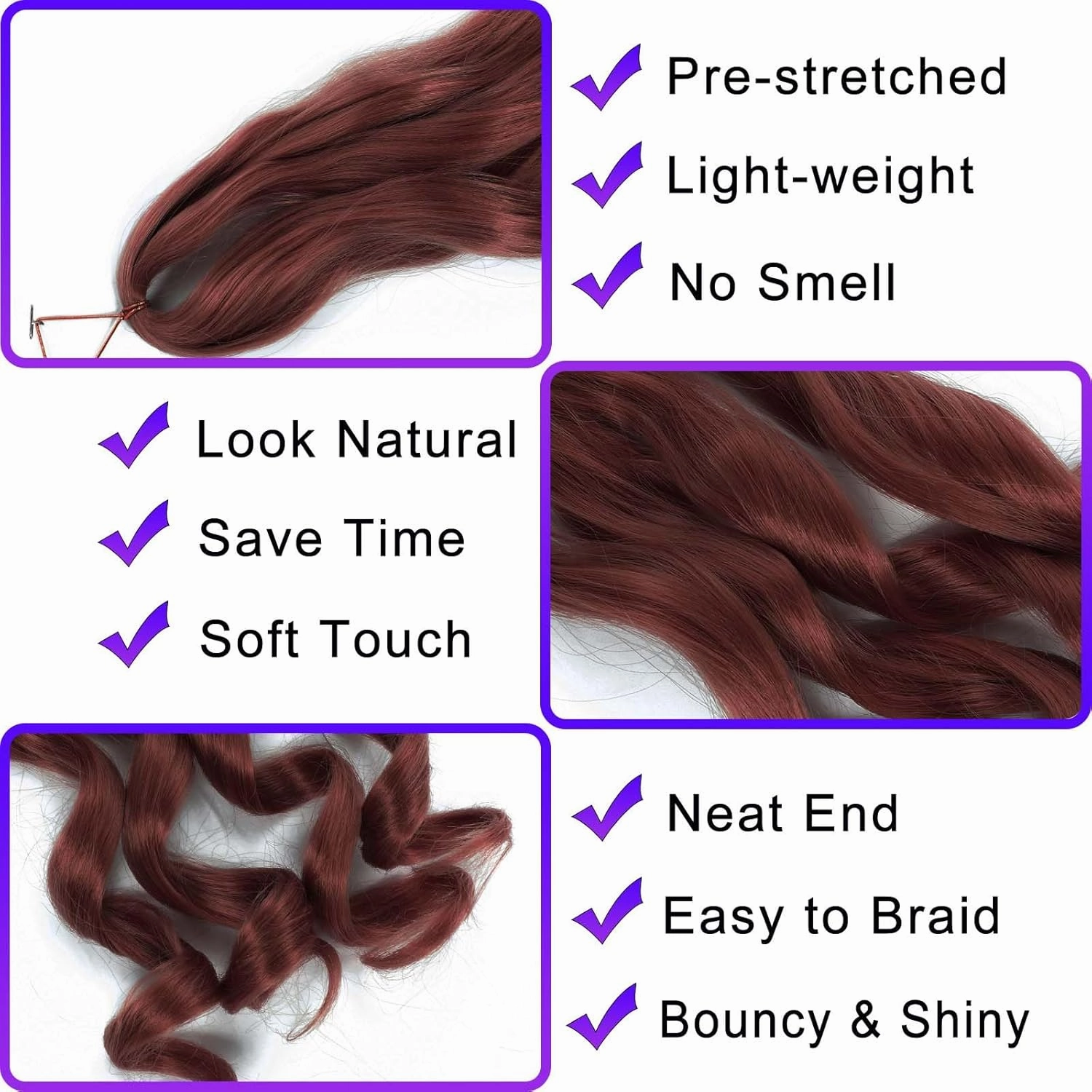 French Curly Braiding Hair 8 Packs Loose Wavy Braiding Hair Pre Stretched Bouncy Synthetic French Curl Braiding Hair Extensions for Women (33#, 24 Inch)