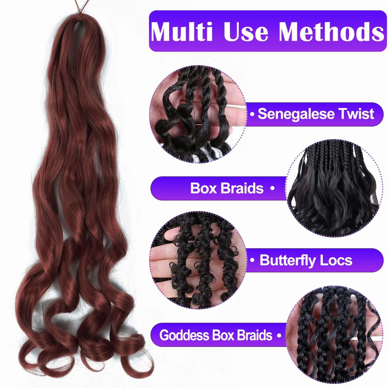 French Curly Braiding Hair 8 Packs Loose Wavy Braiding Hair Pre Stretched Bouncy Synthetic French Curl Braiding Hair Extensions for Women (33#, 24 Inch)