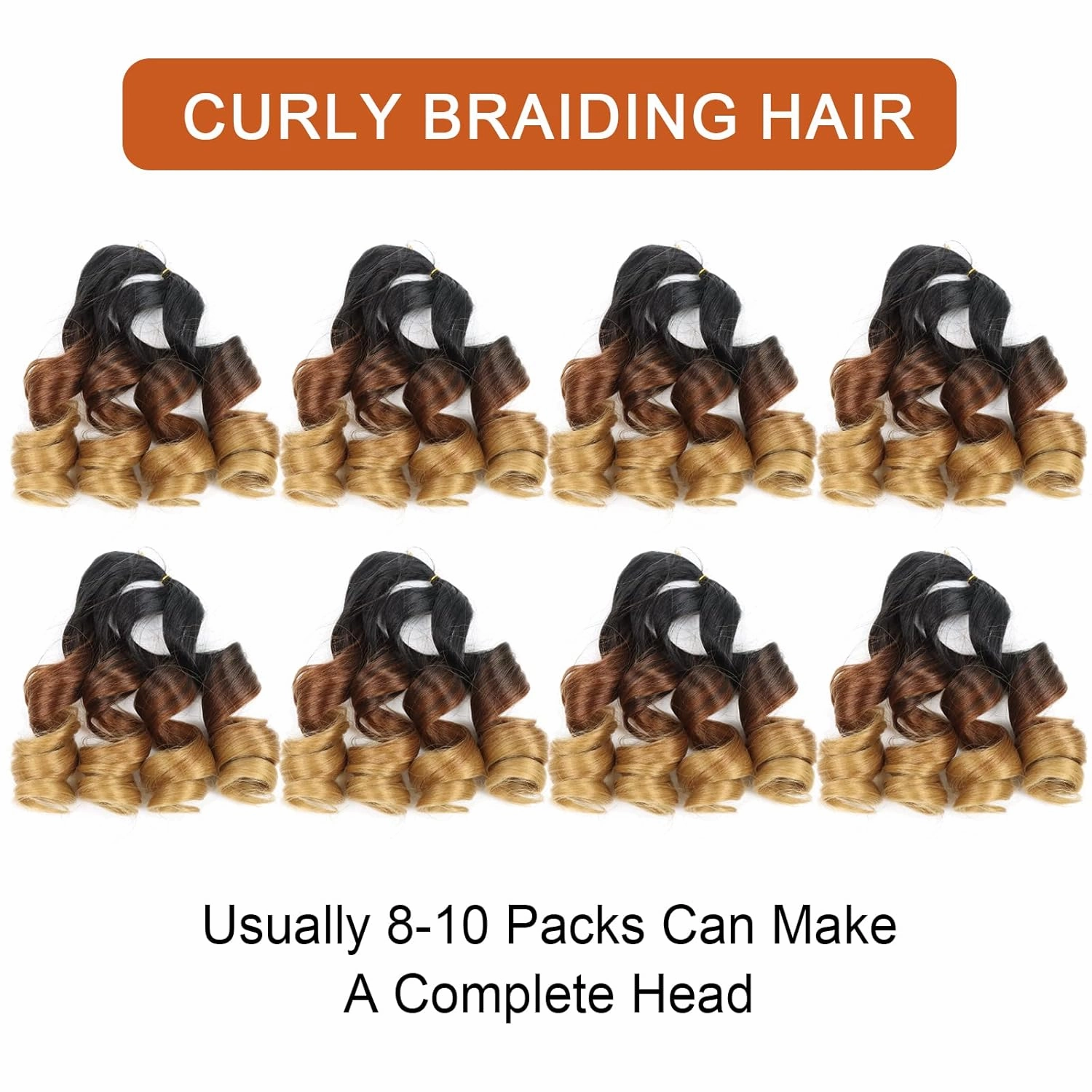 French Curly Braiding Hair Curly Braiding Hair 14 Inch 8 Packs Spanish Braiding Hair for Box Braids Pre Stretched French Curl Crochet Braids Braiding Hair Extensions(14 Inch/Pack of 8, 1B/30/27)