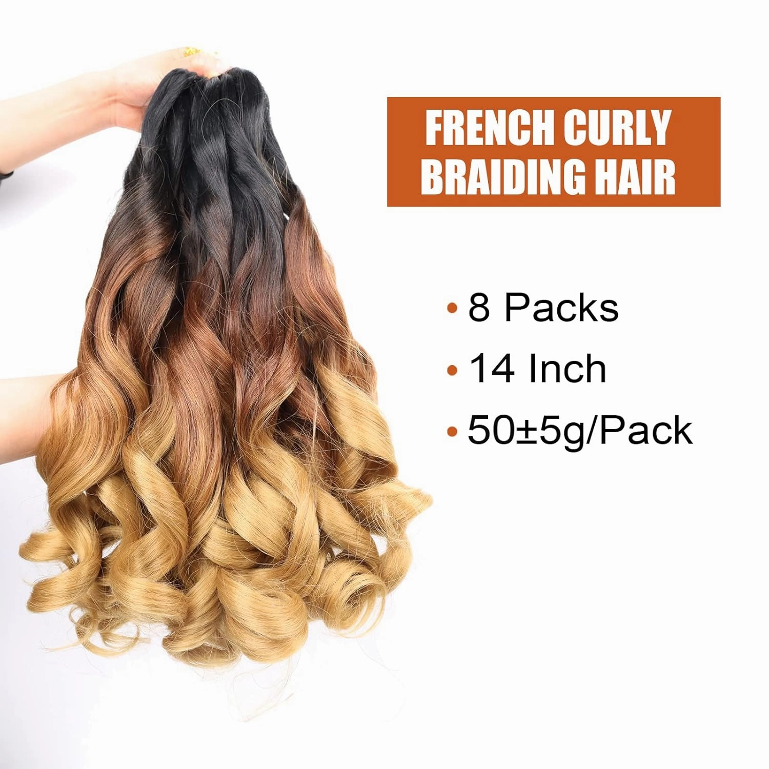 French Curly Braiding Hair Curly Braiding Hair 14 Inch 8 Packs Spanish Braiding Hair for Box Braids Pre Stretched French Curl Crochet Braids Braiding Hair Extensions(14 Inch/Pack of 8, 1B/30/27)