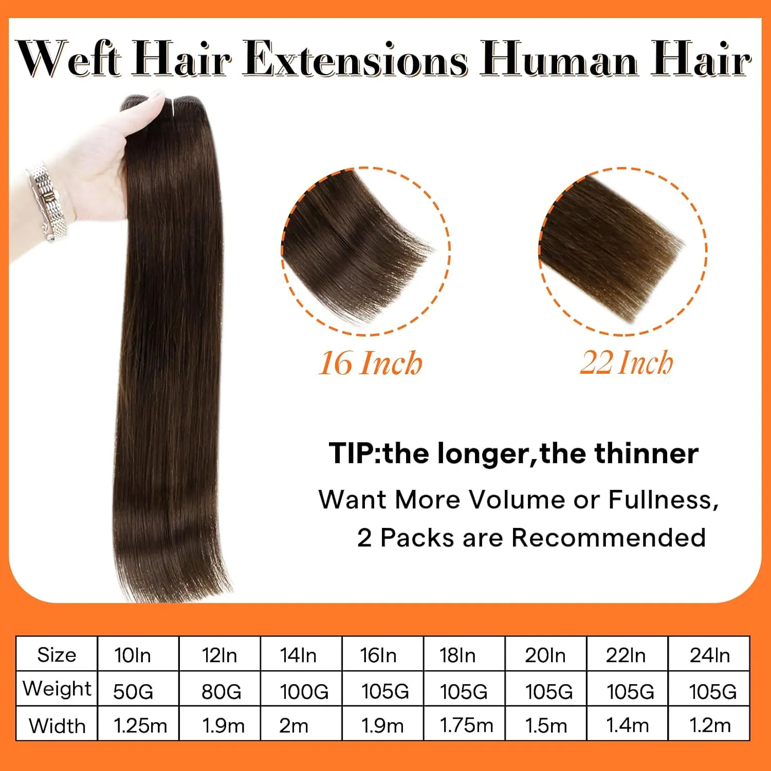 Full Shine Sew In Hair Extensions Real Human Hair 22 Inch Weft Extensions Real Remy Hair Color #2 Dark Brown Double Weft Full Head Set Straight Hair Weaves 105 Grams Hair Weft Bundles Straight Hair