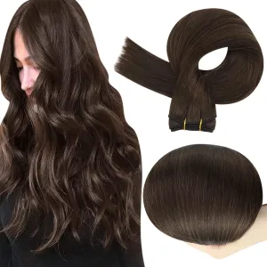 Full Shine Sew In Hair Extensions Real Human Hair 22 Inch Weft Extensions Real Remy Hair Color #2 Dark Brown Double Weft Full Head Set Straight Hair Weaves 105 Grams Hair Weft Bundles Straight Hair