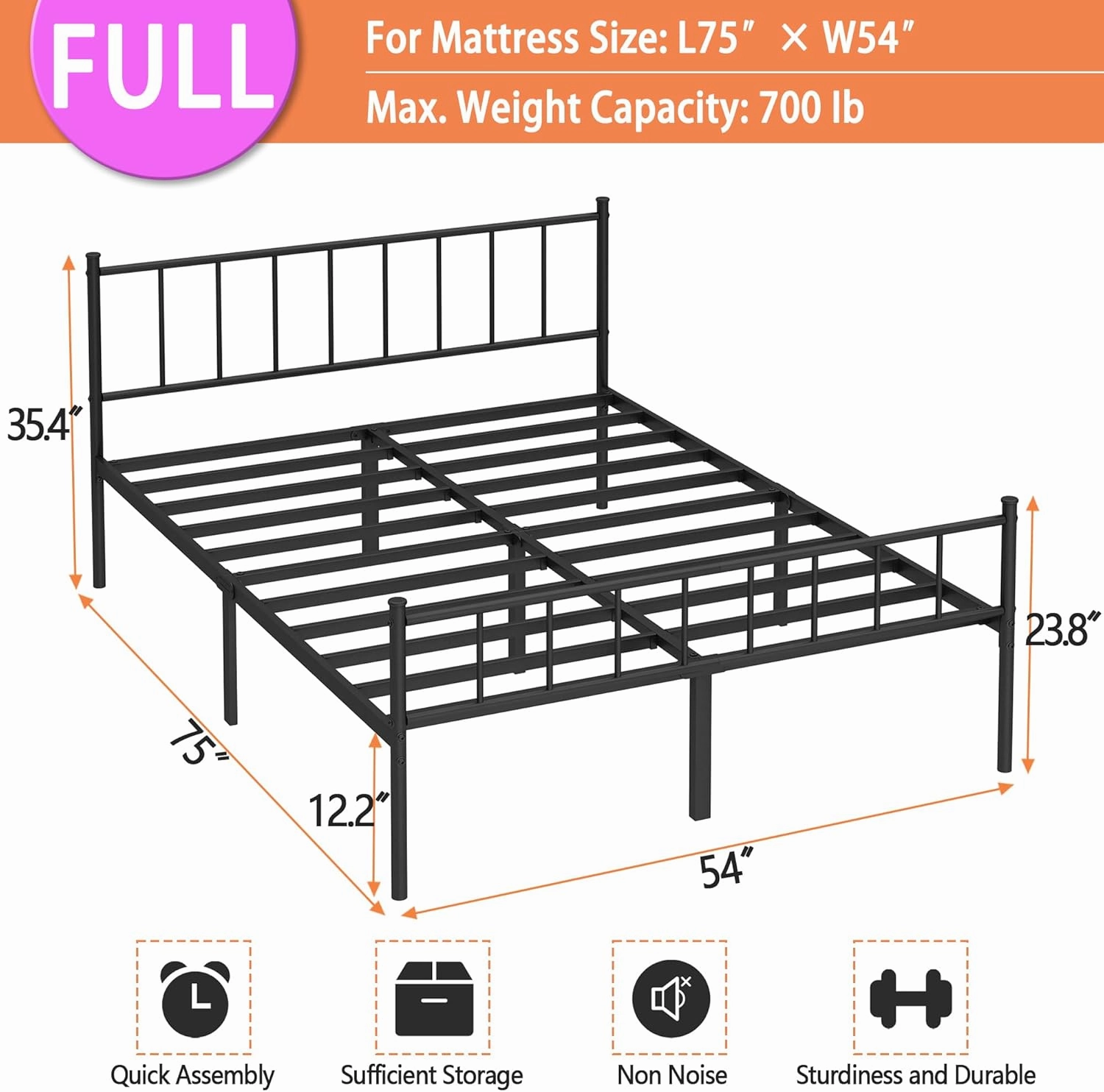 Full Bed Frame-Classic Metal Platform Bed Frame,Mattress Foundation with Steel Slat Support,Under Foundation Storage,No Box Spring Needed, Easy Assembly, Full Size