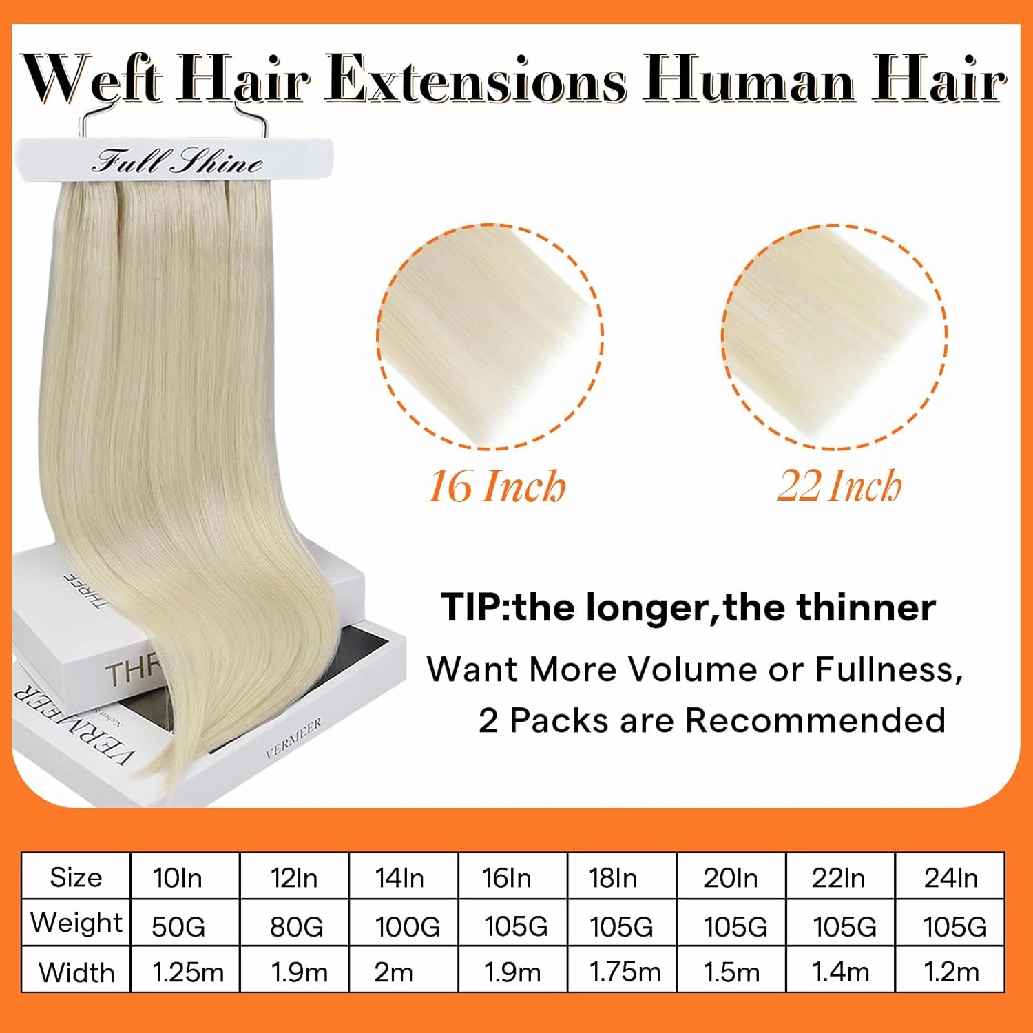 Full Shine Hair Extensions 24 Inch Weft Hair Extensions Human Hair Color Platinum Blonde Extensions Sew In Extensions Real Human Hair Remy Human Hair Weft Extensions 105G
